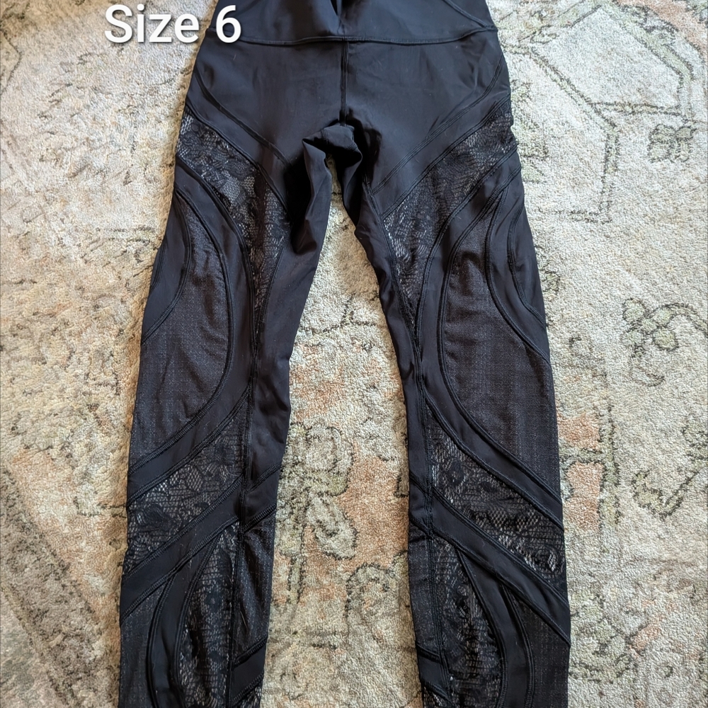 Black Mesh Panel Leggings, Wunder Under 25in Inseam Lace Size 6